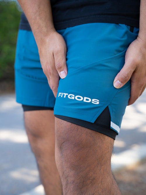2-in-1 Training Liner Shorts - Teal Blue
